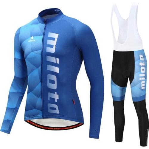 Blue MILOTO Cycling Jersey Set Long Sleeve Breathable MTB Bike Clothes Wear Bicycle Cycling Clothing Ropa Maillot Ciclismo