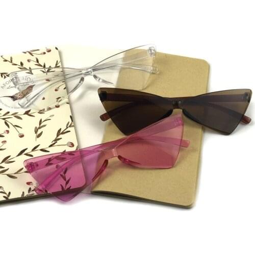 Oversized Cat Eye Rimless Sunglasses Women Fashion One Piece Lens Sun Glasses Female Trend Triangle Eyewear Men UV400 Goggles