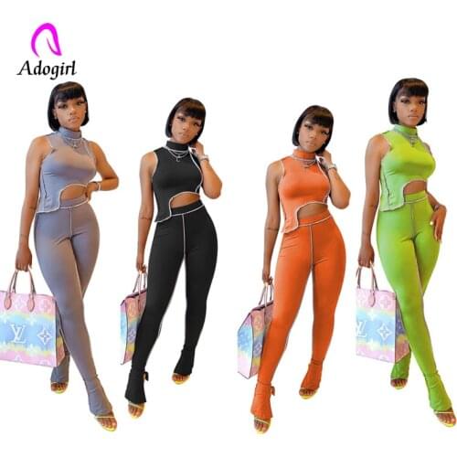Tracksuit Women Two Piece Set Irregular Crop Top and Long Flare Slit Leggings Sweatpants Jogging Pants Matching Sets Outfits