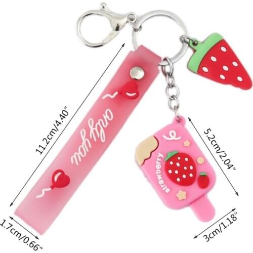 T5EC Ice Cream Keychain Pendant Simulation Fruit Keyrings Strawberry Avocado Ornament Bag Pendant Car Key Accessories