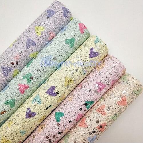 1PC 21X29CM Glitter Fabirc, Hearts Printed Glitter Leather, Glitter Leather Sheets For Making Bows LEOsyntheticoDIY T333