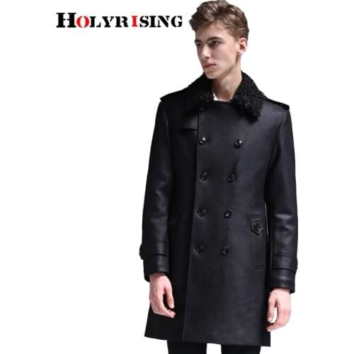 Holyrising 6XL Autumn and winter new warm fur collar double-breasted Fake suede cotton coat men trench jacket winter slim 18540