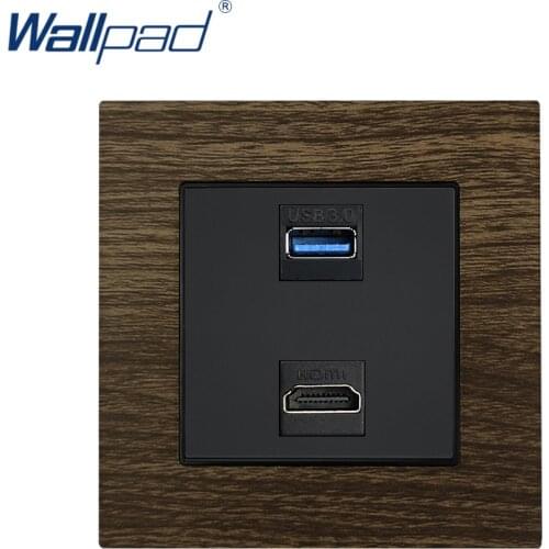 HDMI USB Socket Wallpad Luxury Wood Metal Panel HDMI Electrical Outlets For Home with DATA USB 3.0 Transmission