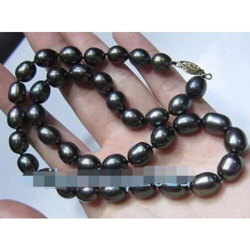 Excellent luster baroque 18" 9-10 MM SOUTH SEA BLACK PEARL NECKLACE 14K CLASP