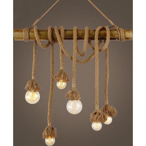 Vintage Loft Light Bamboo Hemp Rope Chandelier Pub Restaurant Cafe Light Living Room Dining Room Pendant Lamp E27 Droplight