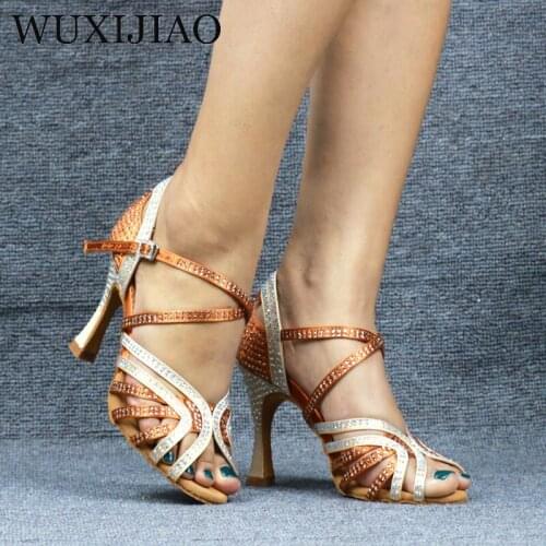 WUXIJIAO Womens Latin Dance Shoes New Dance Shoes Unique Design Salsa Shoes Diamond Sandals