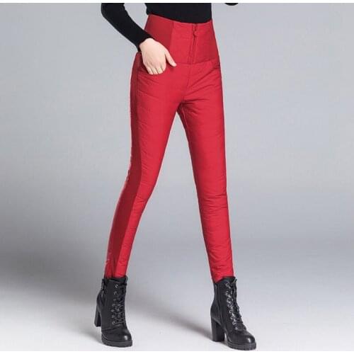 Womens High-waist Down Cotton Pants Cold-resistant Thick Warm Winter Trousers Plus size Slim Windproof Wear Pencil Pants 4XL