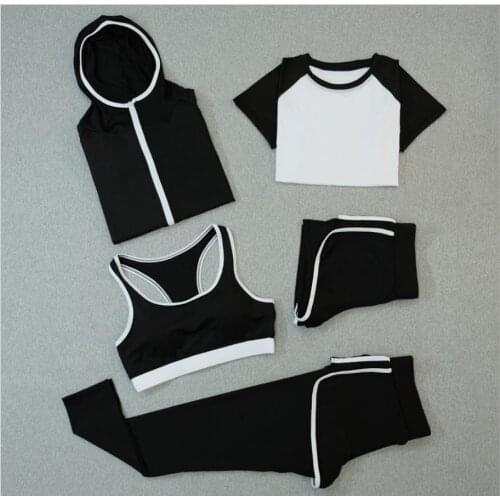 5PCS Women Yoga Set Workout Sport Wear Gym Clothing Short/Long Sleeve Coat Crop Top High Waist Leggings Sweat Suit