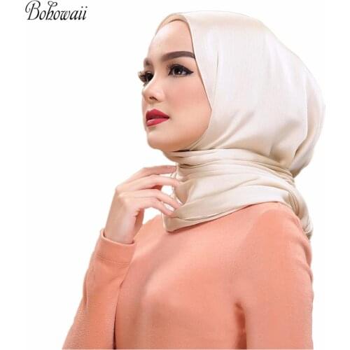 Bohowaii Plus Size 180cm Hijab Turban Femme 30 Colors Stain Foulard Femme Musulman Bonnet Hijab Malaysia Turbante Mujer