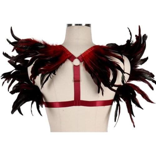 Womens Crop Top Fetish Wear Feather Body Harness Strap Goth Cage Bra Adjustable Pole Dance Bondage Lingerie Festival Rave Wear
