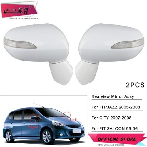 ZUK 2PCS Outer Rearview Mirror Rearview Mirror For HONDA FIT JAZZ CITY 2003-2008 5-PINS With Electric Angle Adjust + LED Lamp
