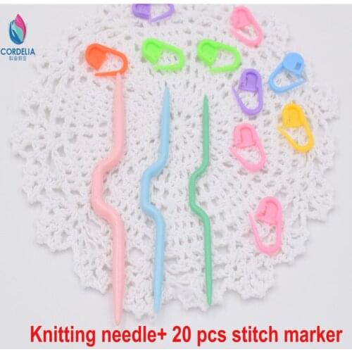 20 pcs colorful high quality knitting stitch markers plus 3 different size crochet needles as home diy craft accessories pins