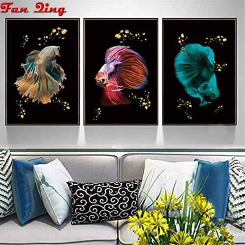 3PCS 5D DIY Diamond Painting Goldfish Landscape Cross Stitch Mosaic picture diamond embroidery Triptych 5d home decoration