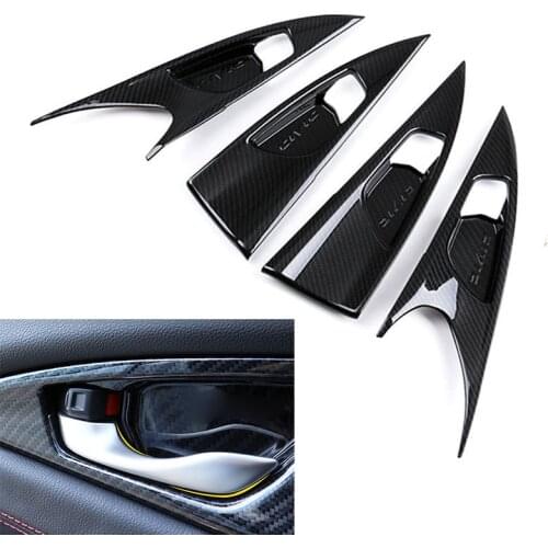 4pcs/set Carbon Fiber Style Inner Door Handle Bowl Panel Cover For Hon-da Ci-vic 10th