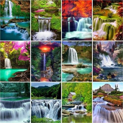DIY 5D Diamond Painting Waterfall Scenery Cross Stitch Full Round/Square Drill Landscape Diamond Embroidery Mosaic Home Decor