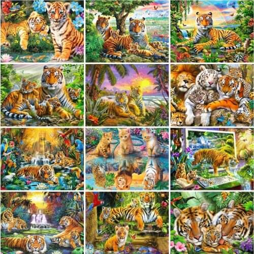 AZQSD 5D DIY Diamond Painting Tiger Picture Of Rhinestones Needlework Diamond Embroidery Animals Mosaic Home Decoration