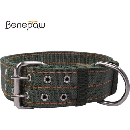 Benepaw Durable Nylon Adjustable Dog Collar Comfortable 2-Row Metal Buckle Tactical Training Pet Collar For Medium Big Dogs
