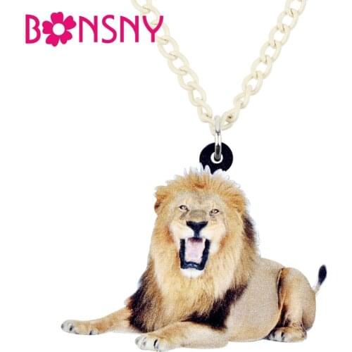 Bonsny Acrylic Roaring African Lion Necklace Pendant Chain Choker Fashion Wild Jungle Animal Jewelry For Women Girls Teens Bulk