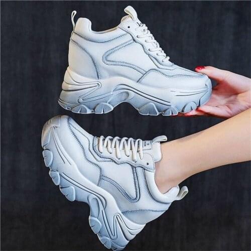 Fashion Sneaker Womens Cow Leather Ankle Boots Platform Wedge Increasing Height Round Toe Oxfords High Heels 35 36 37 38 39 34