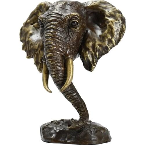 Thai Elephant Head Statue Bronze Animal Bust Sculpture Modern Wildlife Figurine Art Home Decor Small