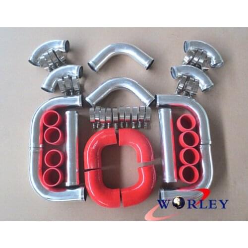 FOR 2" 51 mm Aluminum Universal Intercooler Turbo Piping+red hose+T-Clamp kits