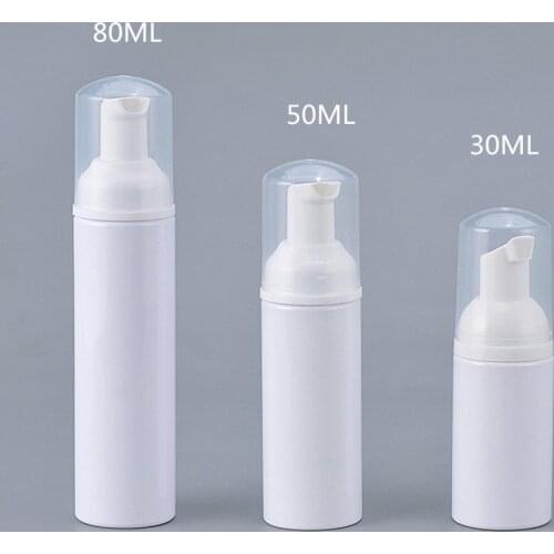 12 X 30ML 50ML 80ML Travel Refillable Facial Cleanser PET White Liquid Soap Foam Bottle with White Foamer Pump