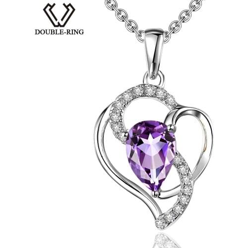 DOUBLE-R 925 Silver Necklace Female Pear Shape 0.61ct Natural Amethyst Pendant Romantic ValentineS Day Gift Real Lover jewelry