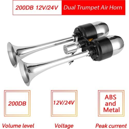 Dual Trumpet Air Horn 200DB Universal Trumpet Truck Air Horns Kit SuperLoud Speaker for Car Van Boat Pickup Auto