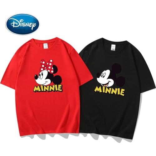Disney Cute Minnie Mickey Mouse Cartoon Letter Print Couples Unisex Women T-Shirt O-Neck Pullover Short Sleeve Tee Tops 10 Color