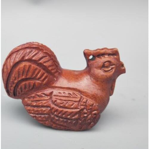 Chinese Home Collection Handwork Wood Carving Cock Chicken Small Statue