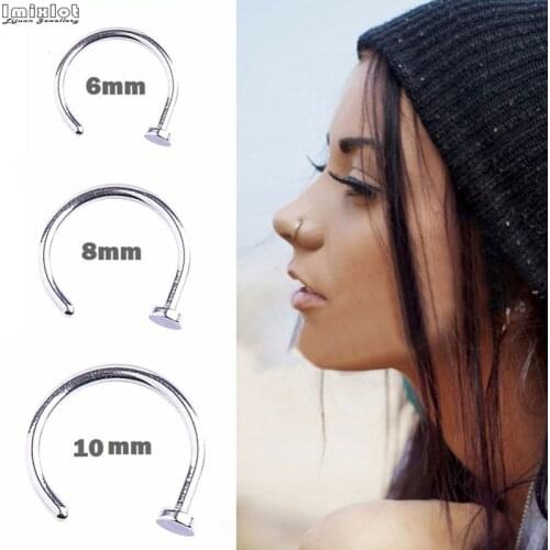 2020 NEW C-Shape Stainless Steel 6/8/10MM Nose Hoop Ring Septum Piercing Body Jewelry Black Silver Color Clip On Fake Nose Rings