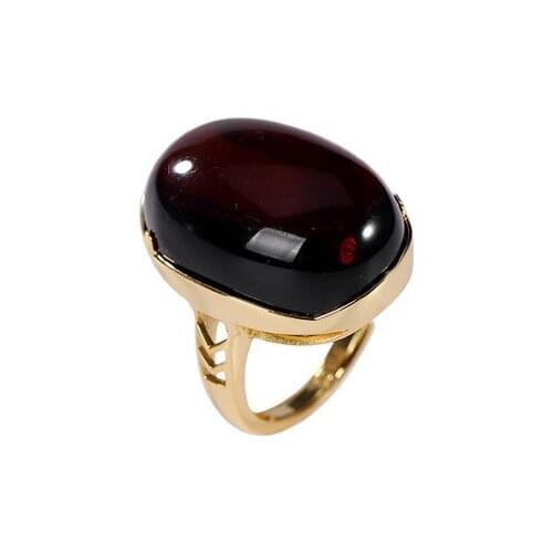 S925 sterling silver gold-plated natural amber blood amber ring vintage simple hollow egg noodle ladies ring