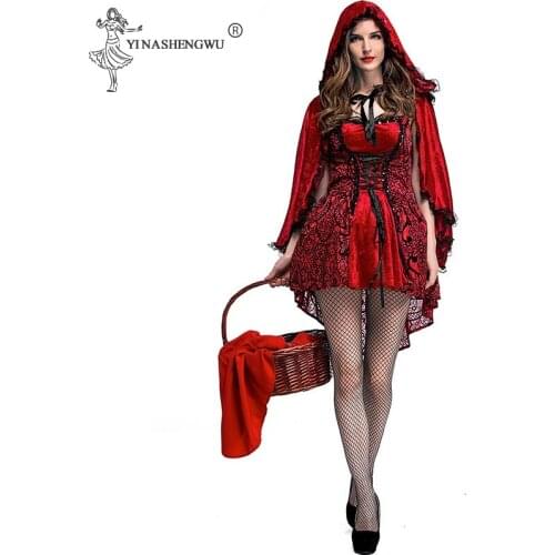 Costume Little Red Riding Hood Adult Halloween Party Cosplay Costume Dress + Cloak Stage Gothic Sexy Club Performance Suit