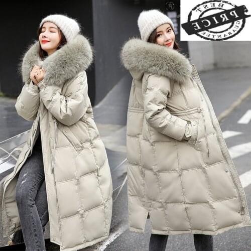 White Duck 20% Down Jacket Long Women Coats Female Winter Parkas Fox Fur Collar Hooded Korean Fashion 2021 Abrigo Mujer a