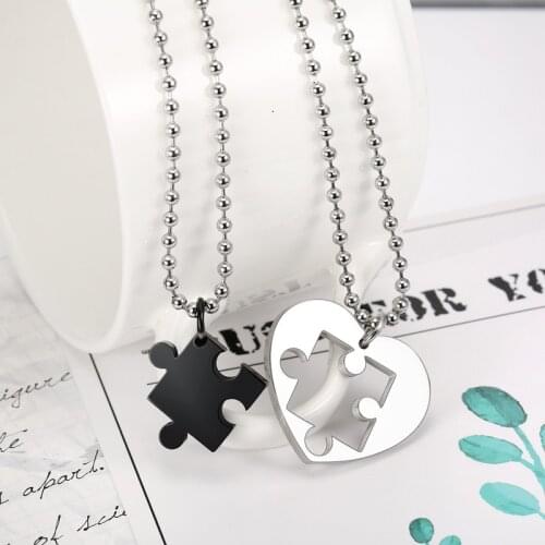 Fashion Jewelry Heart Shape Puzzle Couple Pendant Necklace Unisex Lovers Gift Accessories 1 pair