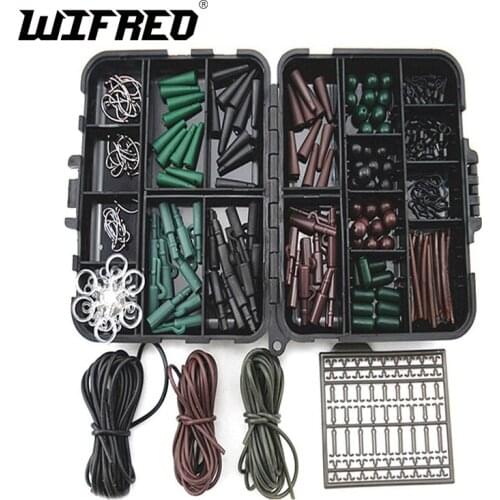 Wifreo 1Set Assorted Carp Fishing Accessory Set Hair Rig Combo Fishing Tackle Hooks Rubber Tubes Swivels Beads Combo Box