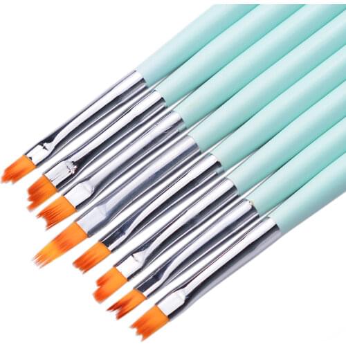 8pcs/set Nail Art French Brushes Smile Half Moon Shape DIY Petal Flower Gradient Fade Color Painting Drawing Mint Green Pen