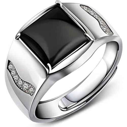 NEW Luxury Adjustable Black Stone Rings for Men Black Stone Ring Trendy Male Open Ring Jewelry Gifts