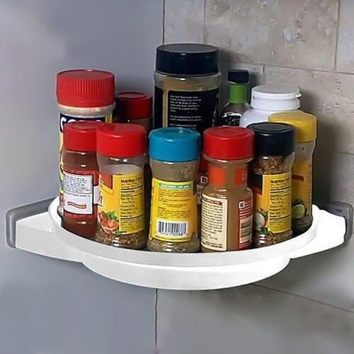 New Style Rotatable Kitchen Bathroom Punch Free 360 Degree Rotating Triangle Shelf Storage Organizer Rack Supplies Products