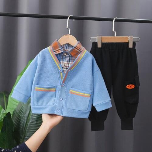 0-4 years old autumn and winter childrens wear new boys' cotton long sleeve suit baby cartoon cardigan casual three piece set