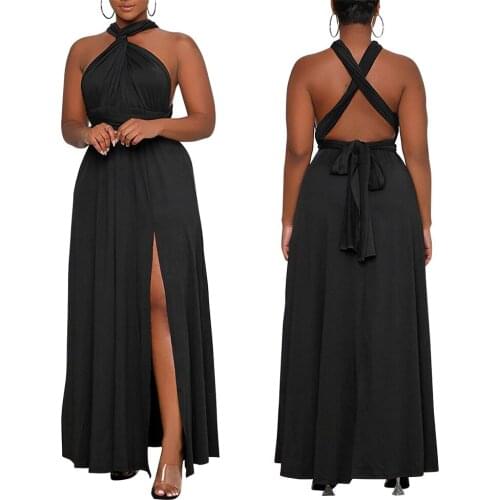 Zoctuo Black Pink Maxi Dresses For Women Fashion Plus Size Dress Turtleneck Backless Cross Club Sexy Slit Female Clothing Summer