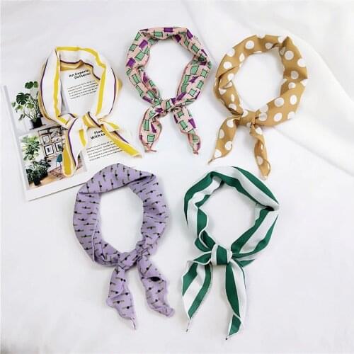 33*85cm Small Hair Tie Band Decorative Multifunctional Head Wrap Multicolor Stripe Print Kerchief Neck Elegant Triangle Scarf