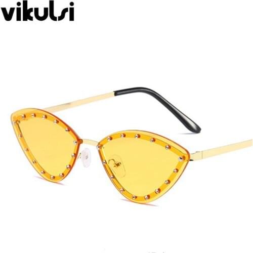 Unisex Brand Designer Rimless Sunglasses for Women Vintage Luxury Rhinestone Cat Eye Sun Glasses For Female UV400 Oculos De Sol