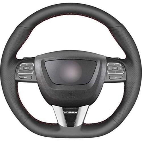 Hand-stitched Black PU Faux Leather Car Steering Wheel Cover for Seat Leon (FR|CUPRA) MK2 1P 2009 2010 2011 2012