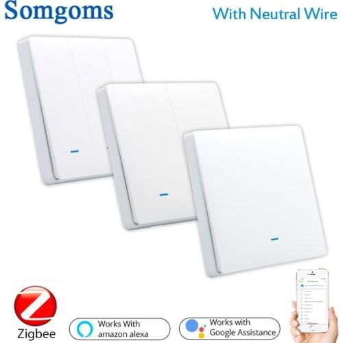 Zigbee Smart Button Wall Lamp Switch With Neutral Wire EU/UK AC90-240V Tuya Wireless Control Alexa Google Home Compatible