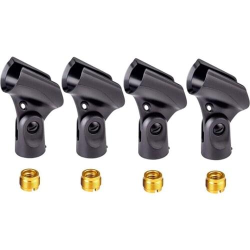 Universal Microphone Clip Holder with 5/8 Inch Male to 3/8 Inch Female Nut Adapters Black (4-Pack)