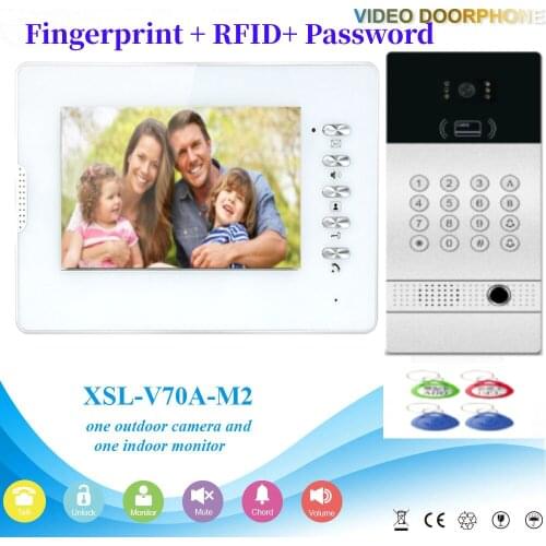 Metal Case Rainproof Fingerprint RFID Video Intercom 7 Inch Monitor IP Network Home Security Audio Doorbell Speakephone System