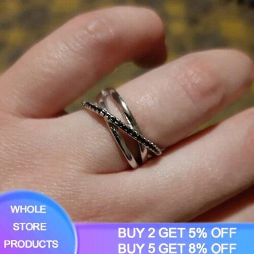 YANHUI New Trendy Design Geometric Lines Finger Ring Whole all in Silver 925 Jewelry Fashion Black CZ Rings for Women Gift TR165