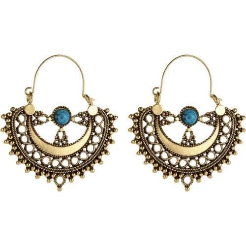 Vintage Gold ColorHoop Earrings for Women Earing Ethnic Circle Fan Big Round Helix Piercing Lady Bricos Ear Hoops Indian Jewelry