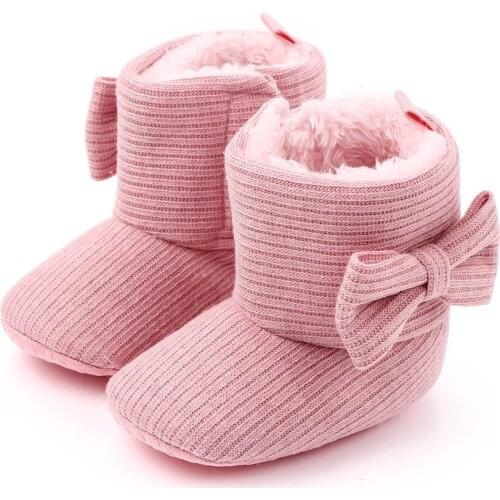 0-18M Baby Girls Boys Snow Boots Soft Sole Anti-Slip Crib Shoes Winter Warm Cozy Bowknot Booties